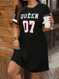Plus Size Women's Summer Music Festival Pattern Sporty Casual Letter Print Fashionable 07 Printed Jersey Tenniscore Dress SYF112902 Bazaare Mart