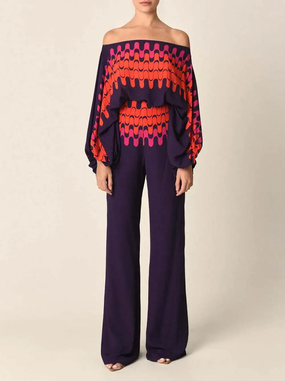 Abstract Print Satin 2pc Pants Sets Navy Bazaare Mart 2 pc. Pants Outfit