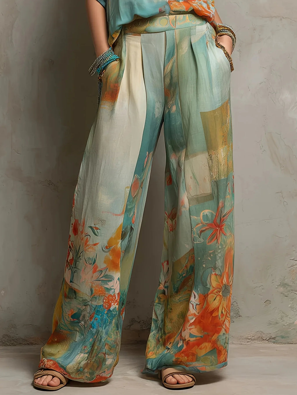 Vintage Floral Breeze Two-Piece Wide Leg Set