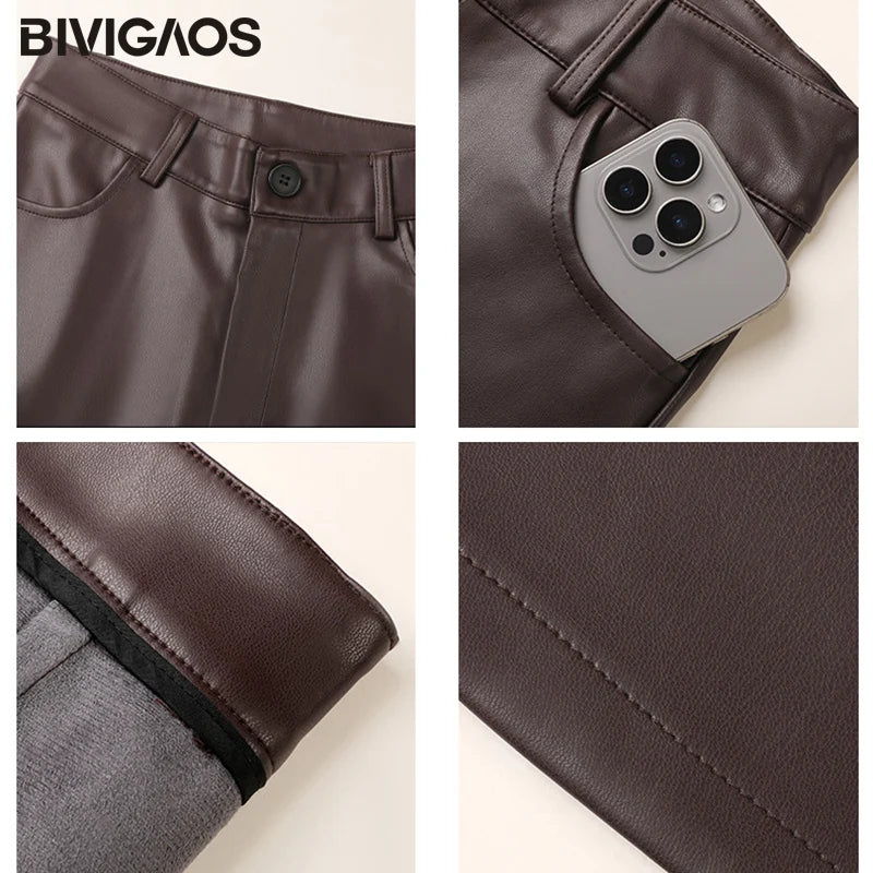 Winter Fleece PU Leather Wide Leg Pants Bazaare Mart Winter Fleece PU Leather Wide Leg Pants