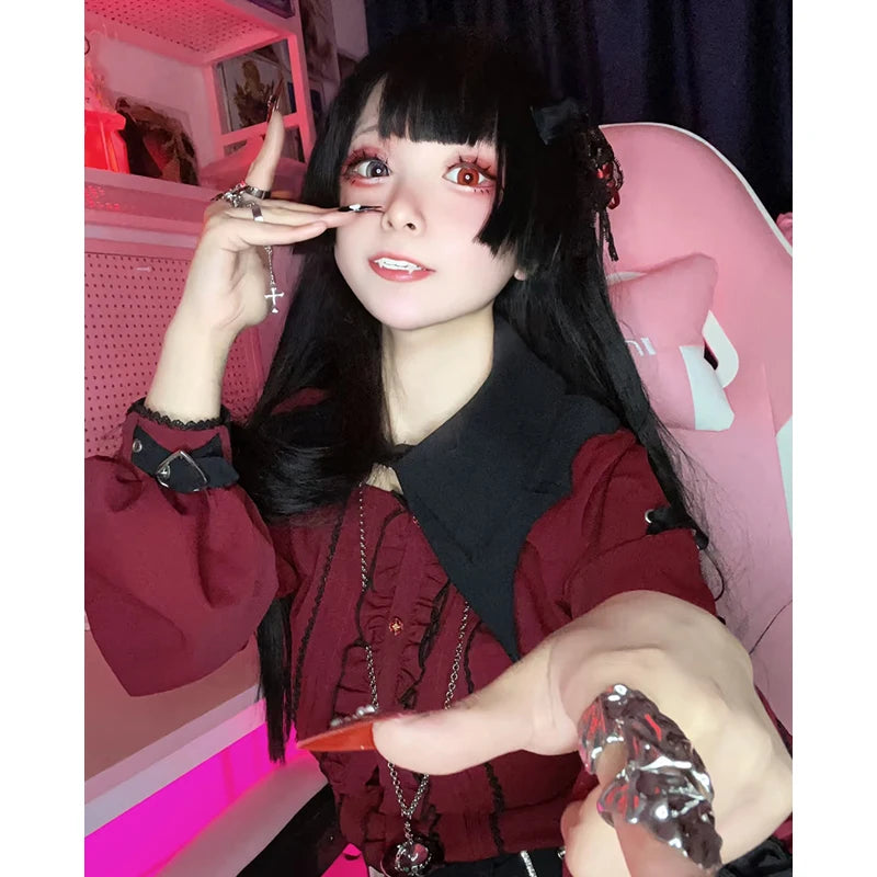 Women's Kawaii Lolita Blouse – Japanese-Inspired Peter Pan Collar Shirt with Lace & Bow Details Bazaare Mart Blouse