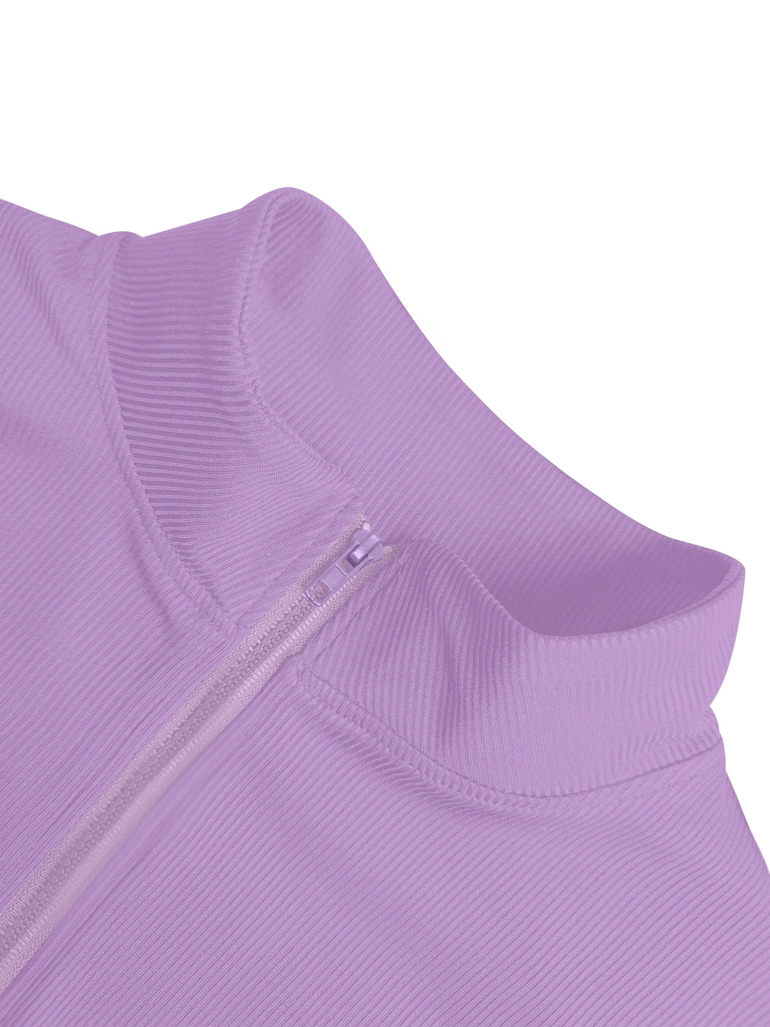 Ribbed Knit Zip-Up Crop Active Fit Jacket with Stand Collar