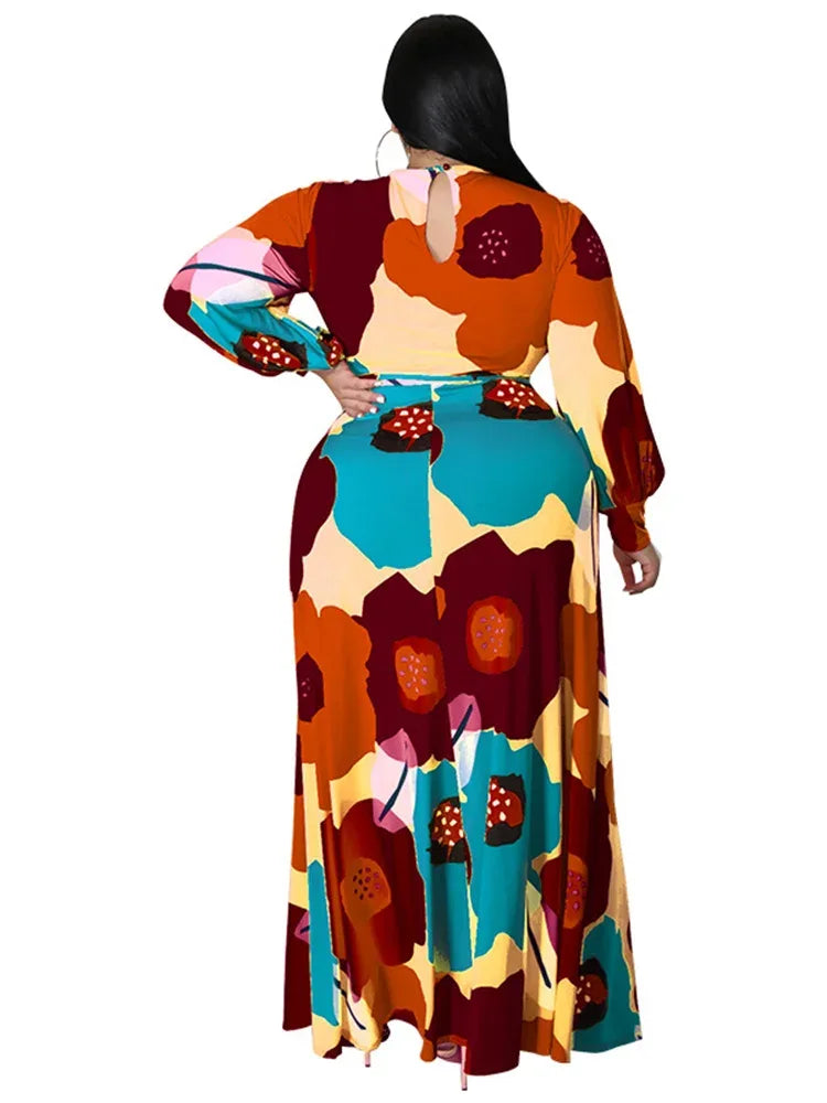 Colorful Long Sleeve Large Print Flower Maxi Dress Bazaare Mart Colorful Long Sleeve Large Print Flower Maxi Dress