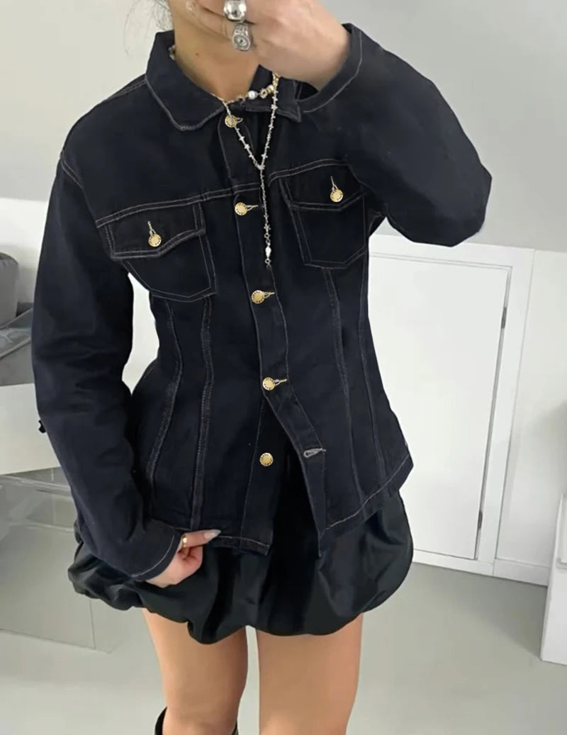 Vintage Midnight Blue Denim Button-Up Shacket