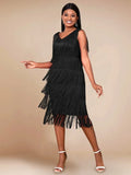 Retro Sleeveless Midi Tassel Dresses Black Bazaare Mart Midi Tassel Dress