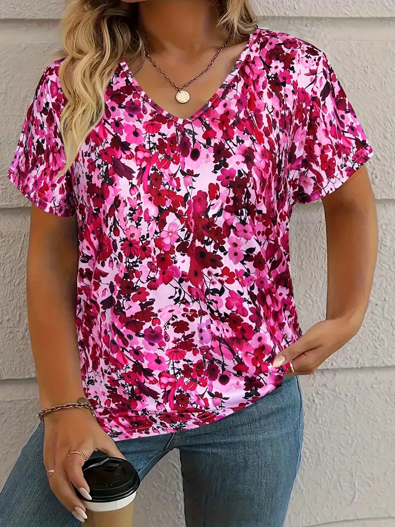 Women's Abstract Animal Print V-Neck T-Shirt | Casual Short Sleeve Summer Tee VAZXD20251711K Bazaare Mart Printed V-Neck Top