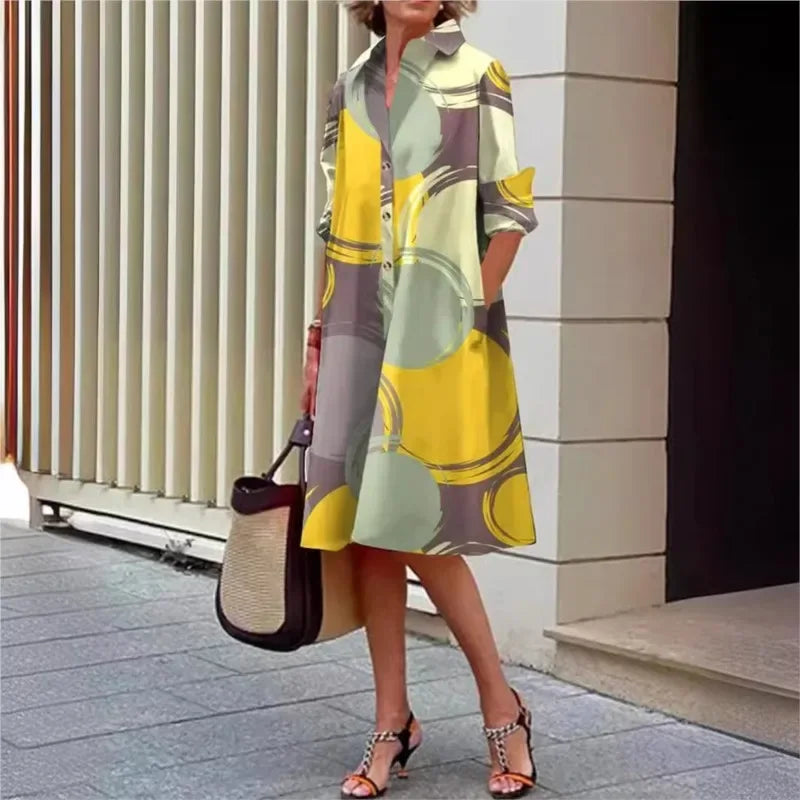Retro Yellow and Green Abstract Blouse Dress Bazaare Mart Retro Shirt Dress