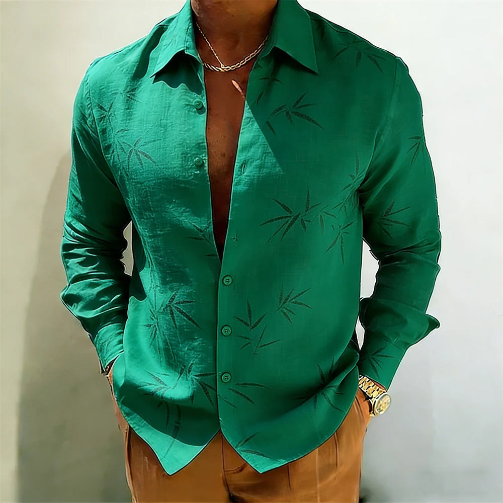 Men's Gold Baroque Print Button-Up Shirt – Long Sleeve Statement Shirt