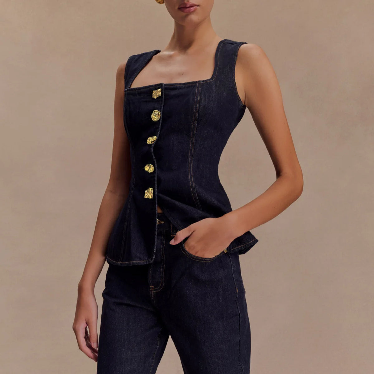 Dark Blue Denim Pant Set