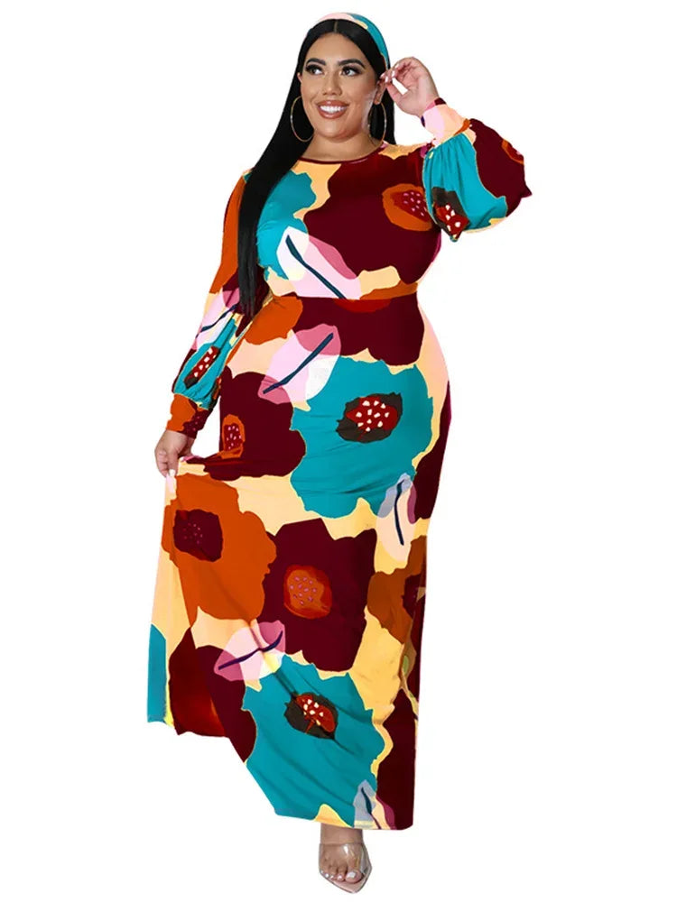 Colorful Long Sleeve Large Print Flower Maxi Dress Bazaare Mart Colorful Long Sleeve Large Print Flower Maxi Dress