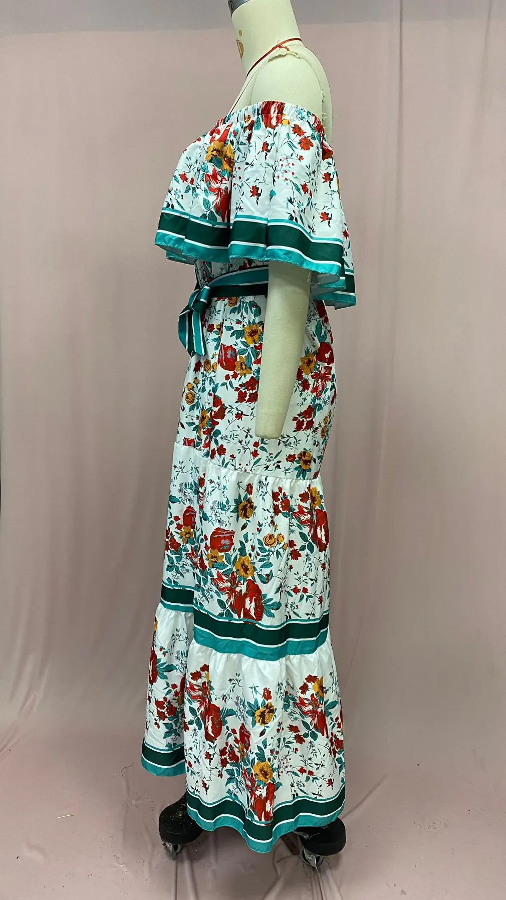 Off-shoulder Long Ruffled Peasant Dress