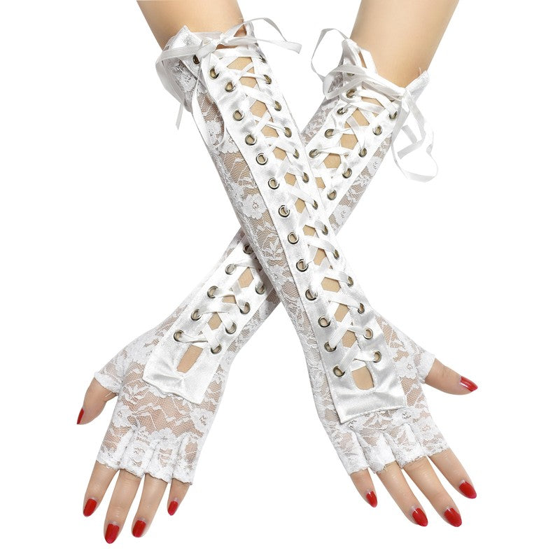 Lacy Lace Up Half-Finger Gloves