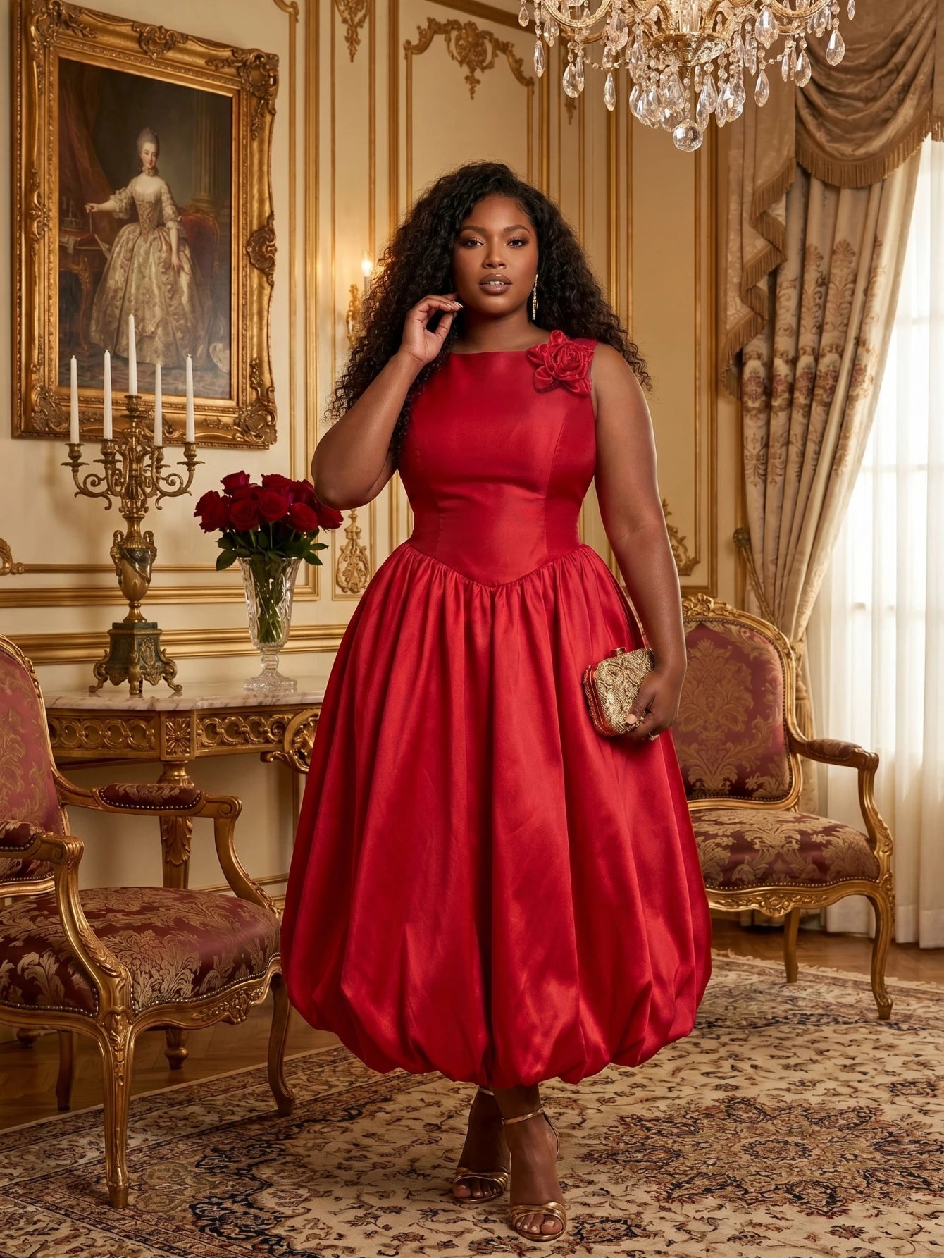 Red Satin Pleated Midi Dress – Elegant Sleeveless Dress for Weddings & Special Occasions
