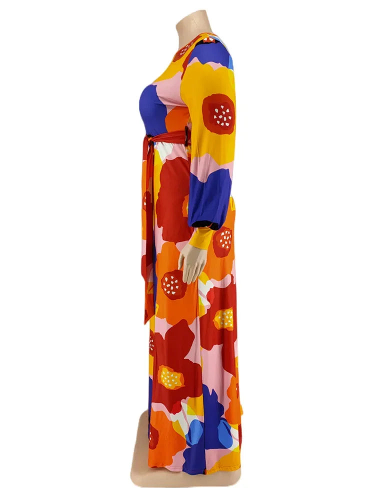 Colorful Long Sleeve Large Print Flower Maxi Dress Bazaare Mart Colorful Long Sleeve Large Print Flower Maxi Dress