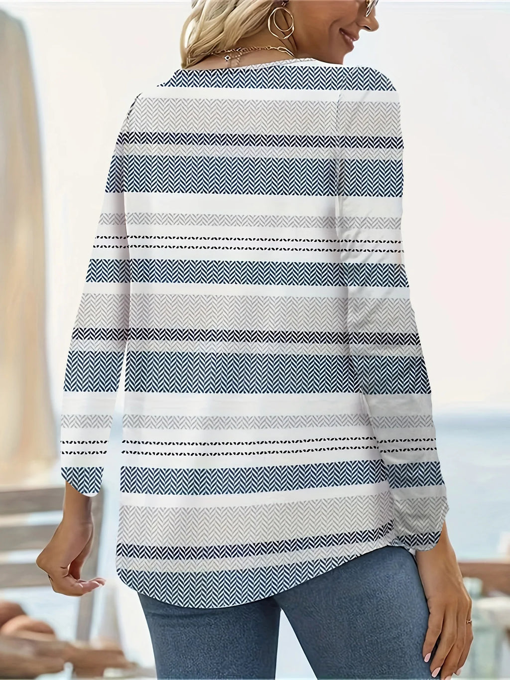 Women's Square Neck Printed Long Sleeve Blouses
