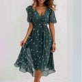 Elegant Floral Surplice Midi Dress