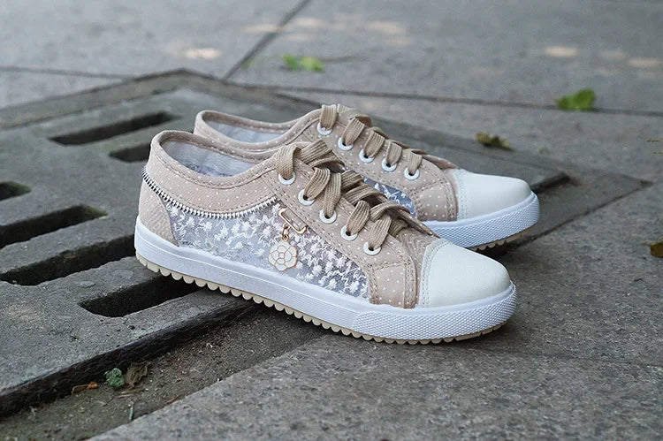 Unique Hollow Mesh Polka Dot Denim Sneakers