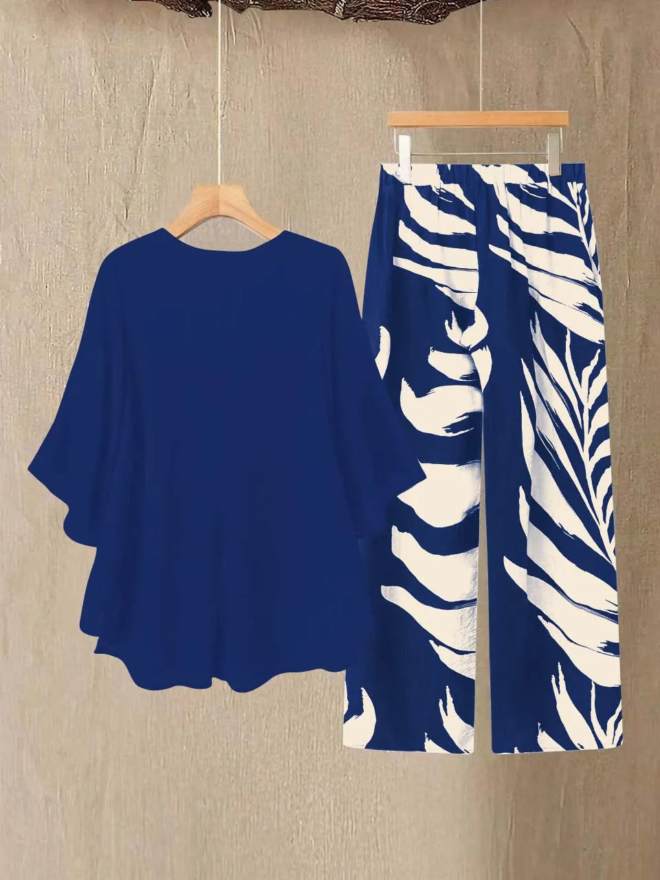 Women's Chiffon Overlay Top & Tropical Leaf Print Wide Leg Pants 2 Piece Set | Elegant Summer Resort Outfit Bazaare Mart 2 pc. Pants Outfit