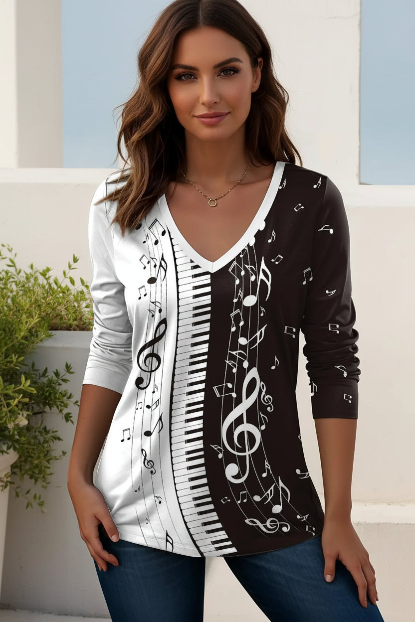 Women's Music Festival Graphic Long Sleeve V-Neck Tee AFZHH20252417P Bazaare Mart Long Sleeve V-Neck Tee