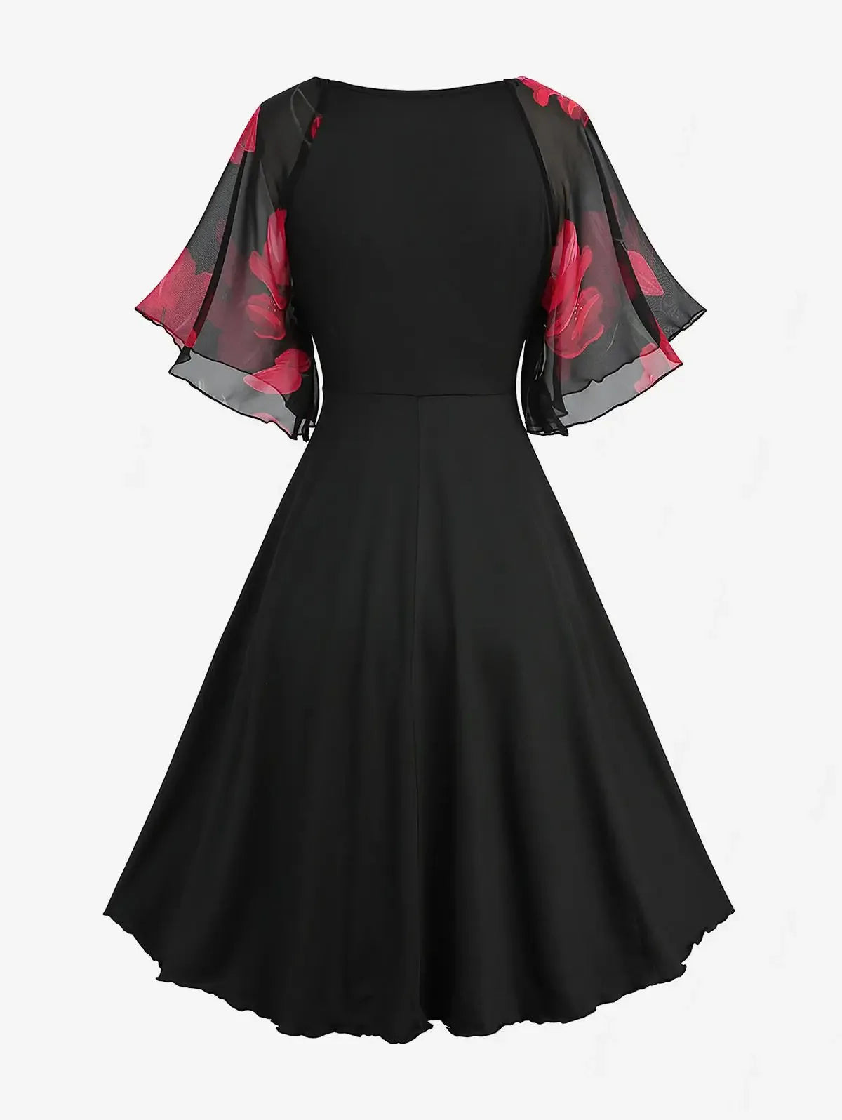 Red Floral Black Layered Chiffon Dress Bazaare Mart Red Floral Black Layered Chiffon Dress