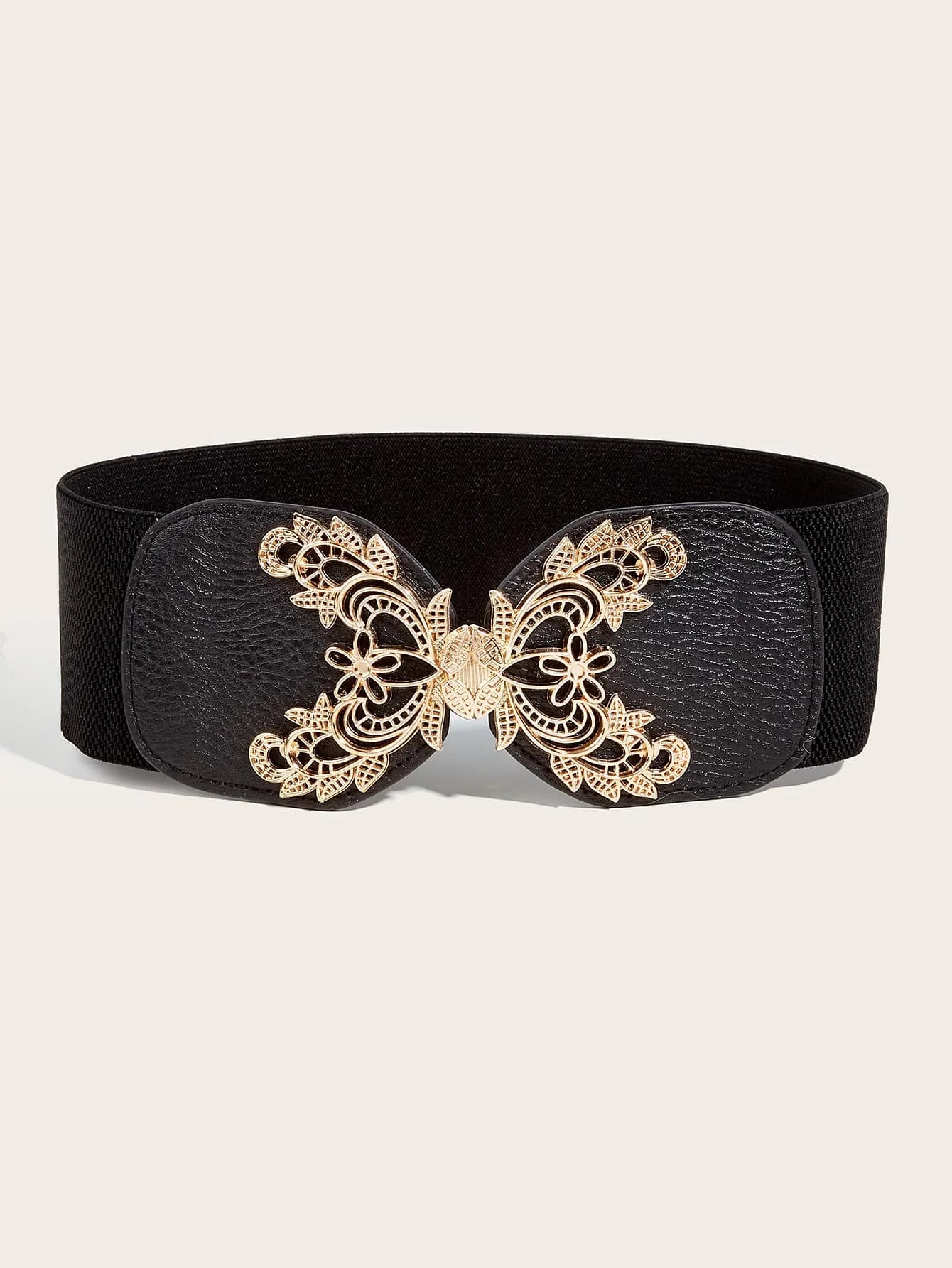 Wide Ornate Buckle Belt Black-Gold Bazaare Mart Wide Ornate Buckle Belt