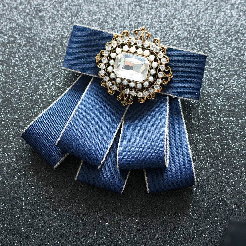 Fashion British Multi-layer Wedding Ribbon and Crystal Bowtie Bazaare Mart Fancy Jeweled Neck Tie