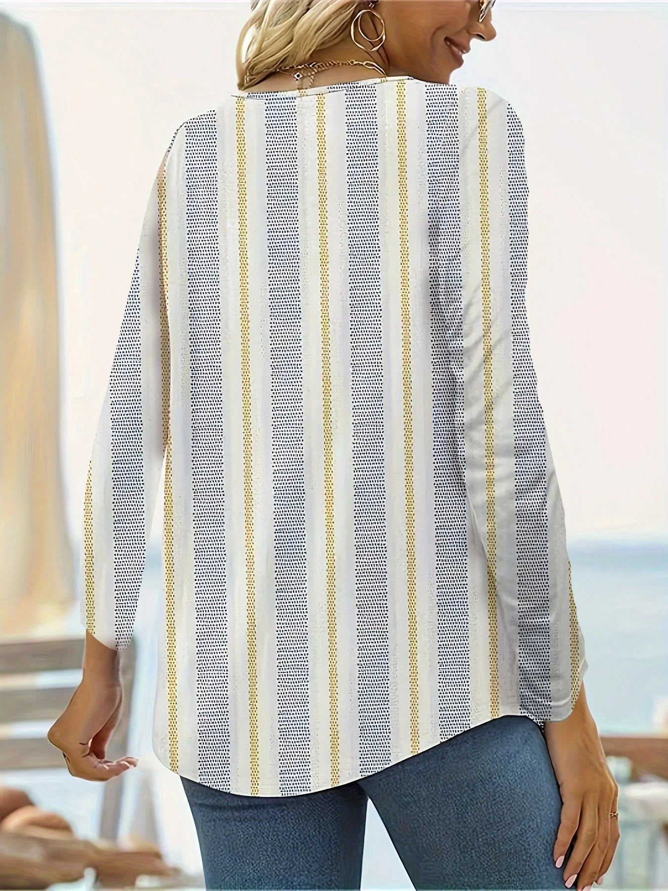 Women's Square Neck Printed Long Sleeve Blouses