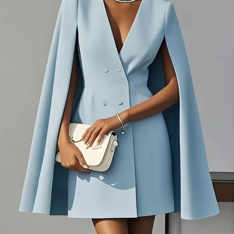 Elegant V-neck Double-breasted Shawl Sleeve Coat Dress