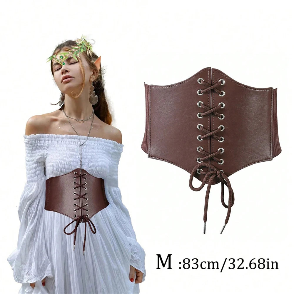 Retro PU Leather Underbust Corset Coffee M Uniform code Bazaare Mart Retro PU Leather Underbust Corset