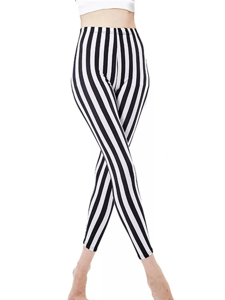Women's Printed Leggings – Stretch Ankle-Length Fashion Leggings with Unique Pattern Designs Thin stripes Bazaare Mart Leggings