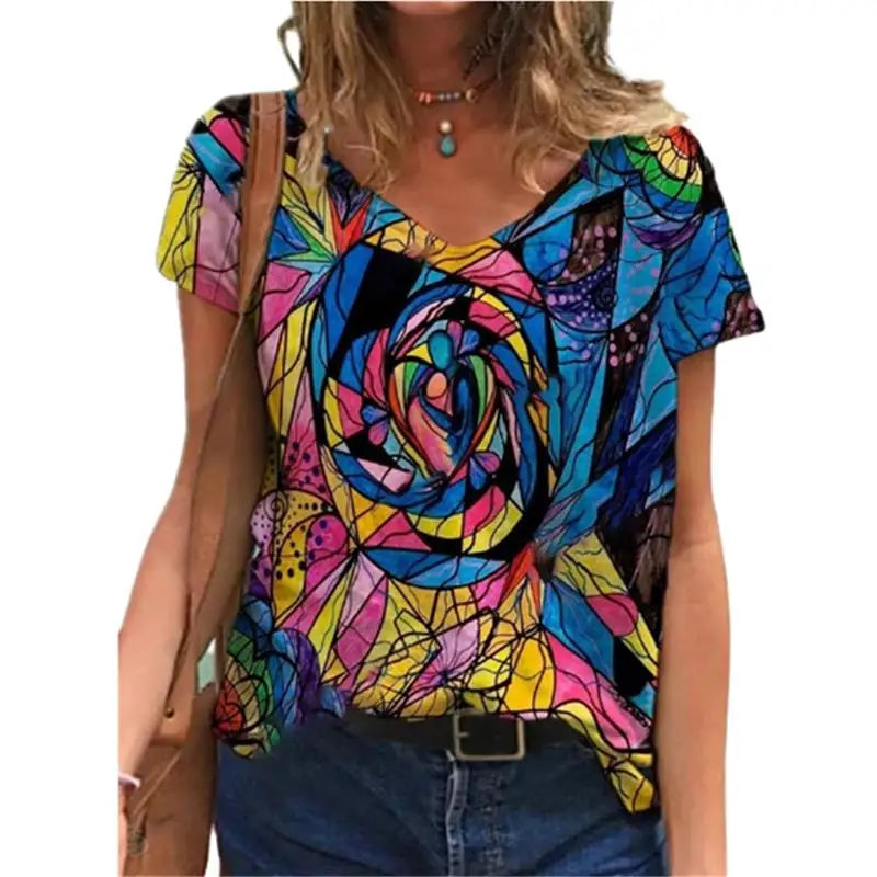 Women's Floral 3D Print V-Neck T-Shirt