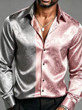 Men's Satin Baroque Print Button-Up Shirt – Long Sleeve Luxury Dress Shirt