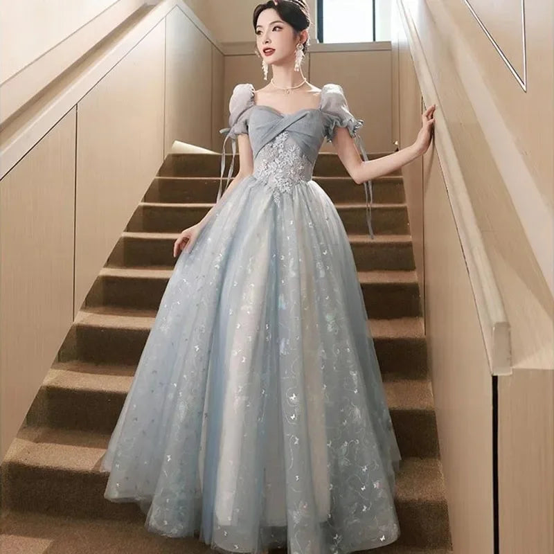 Elegant Sky Blue Princess Wedding & Formal Gown | Lace-Up A-Line Evening Dress Bazaare Mart Wedding Gown