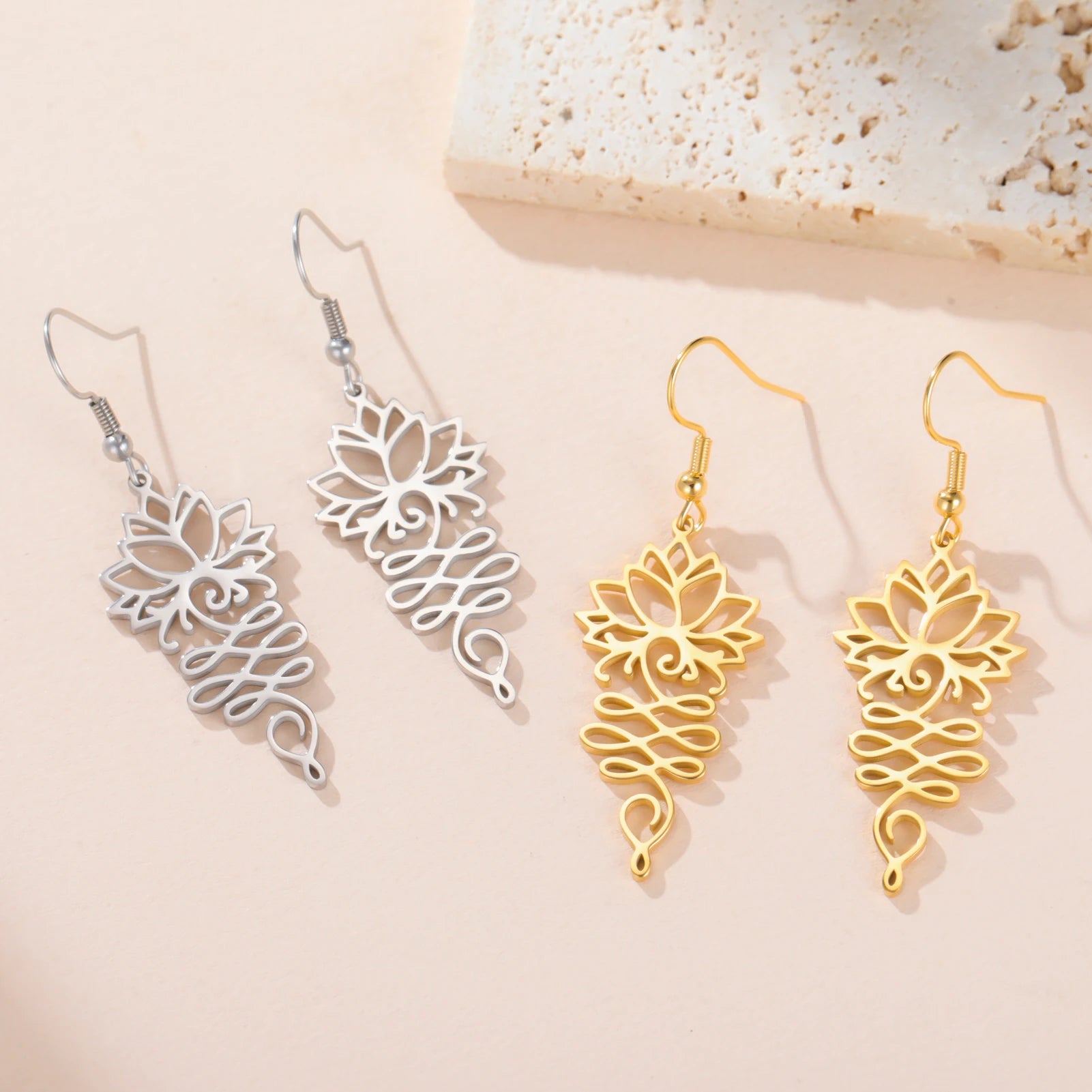 Hollow Lotus Flower Drop Earrings