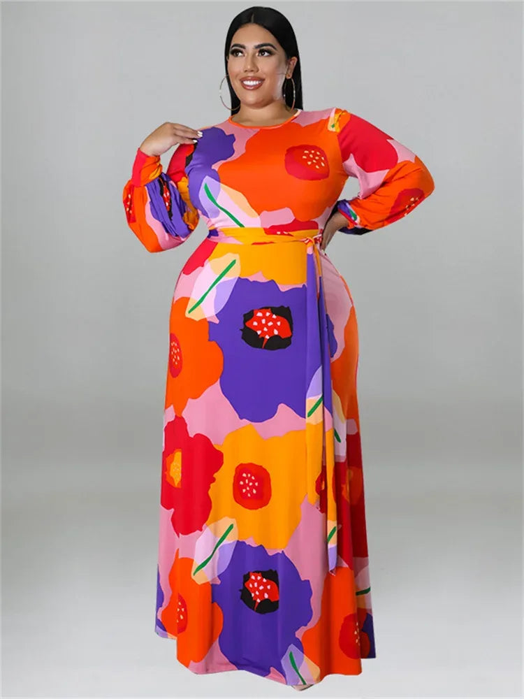 Colorful Long Sleeve Large Print Flower Maxi Dress Bazaare Mart Colorful Long Sleeve Large Print Flower Maxi Dress