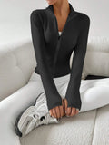 Ribbed Knit Zip-Up Crop Active Fit Jacket with Stand Collar