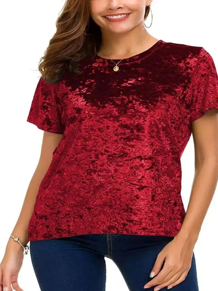 Plus Size Velvet Short Sleeve Top