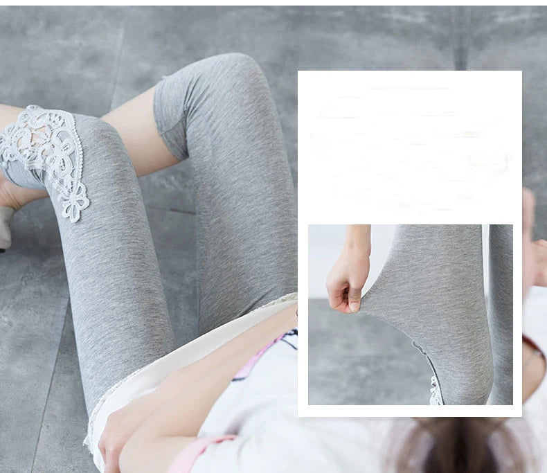 Women's Lace Trim Capri Leggings – High Waist Stretch 3/4 Length Cropped Leggings Bazaare Mart Capris Leggings