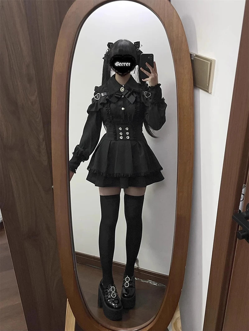 Jirai kei Shirt JK Skirt Japanese Style Lolita Y2K Sweet School Uniform Blouse Top Dress Darkness Outfit Women Girls Theme Party Bazaare Mart