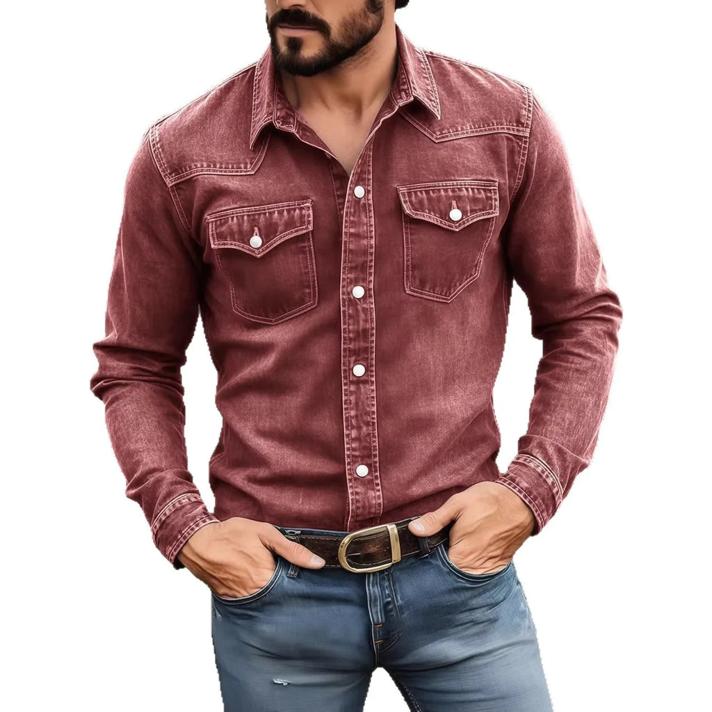 Men's Vintage Washed Denim Button Up Shirt
