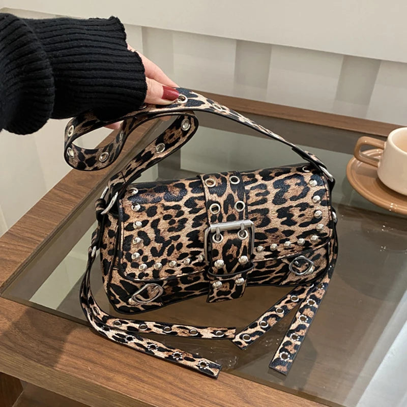 Studded Baguette Shoulder Bag – Faux Leather Punk Rock Shoulder Purse with Buckle & Rivet Details Bazaare Mart Shoulder Purse