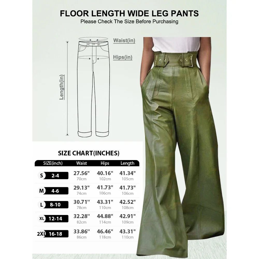 Women's PU High Waisted Loose Wide Leg Trousers