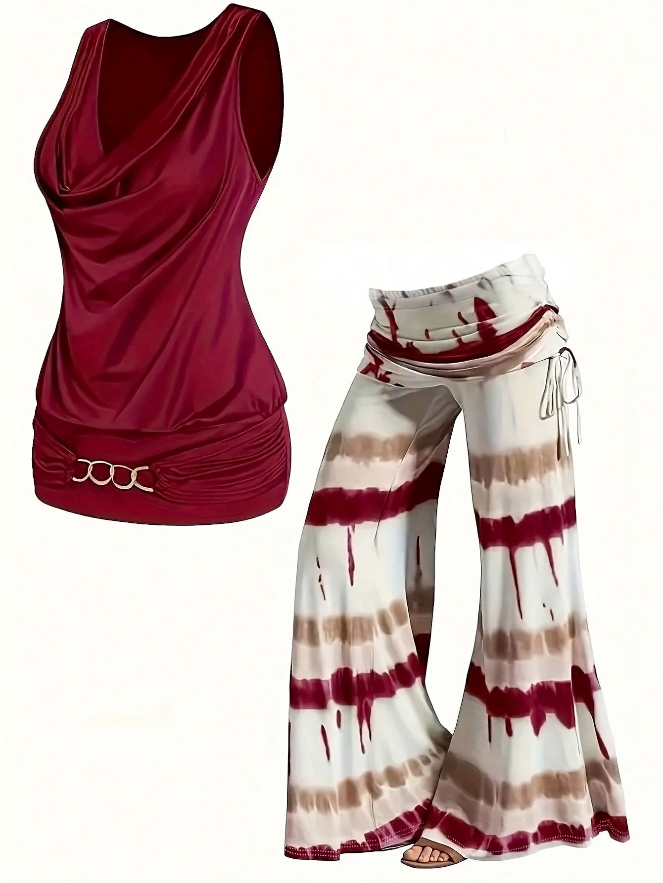 Plus Size Tie-Dye Sleeveless Top & Wide-Leg Pants 2-Piece Set – Casual Resort Outfit Bazaare Mart Sleeveless Pants Outfit
