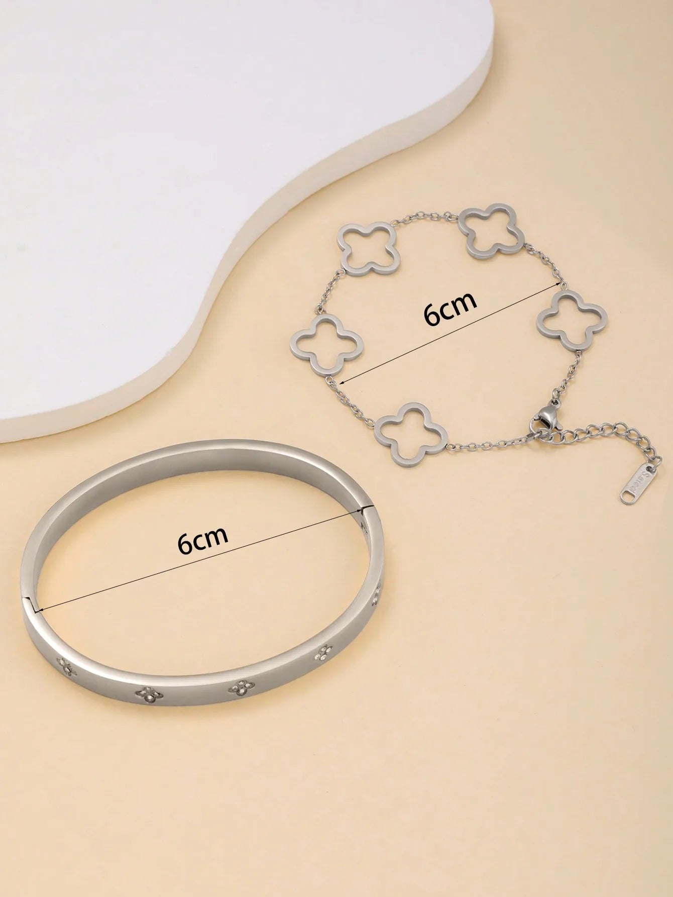 Stainless Steel Four Leaf Bracelet Set
