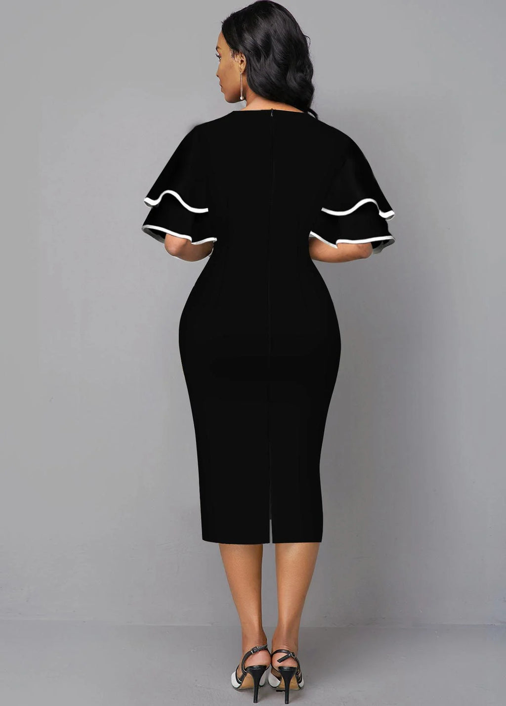 Yellow & Black Plus Size Elegant Print Party Dress