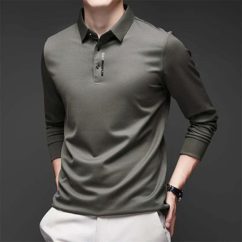 Men's Business Casual Long Sleeve Polo Shirt