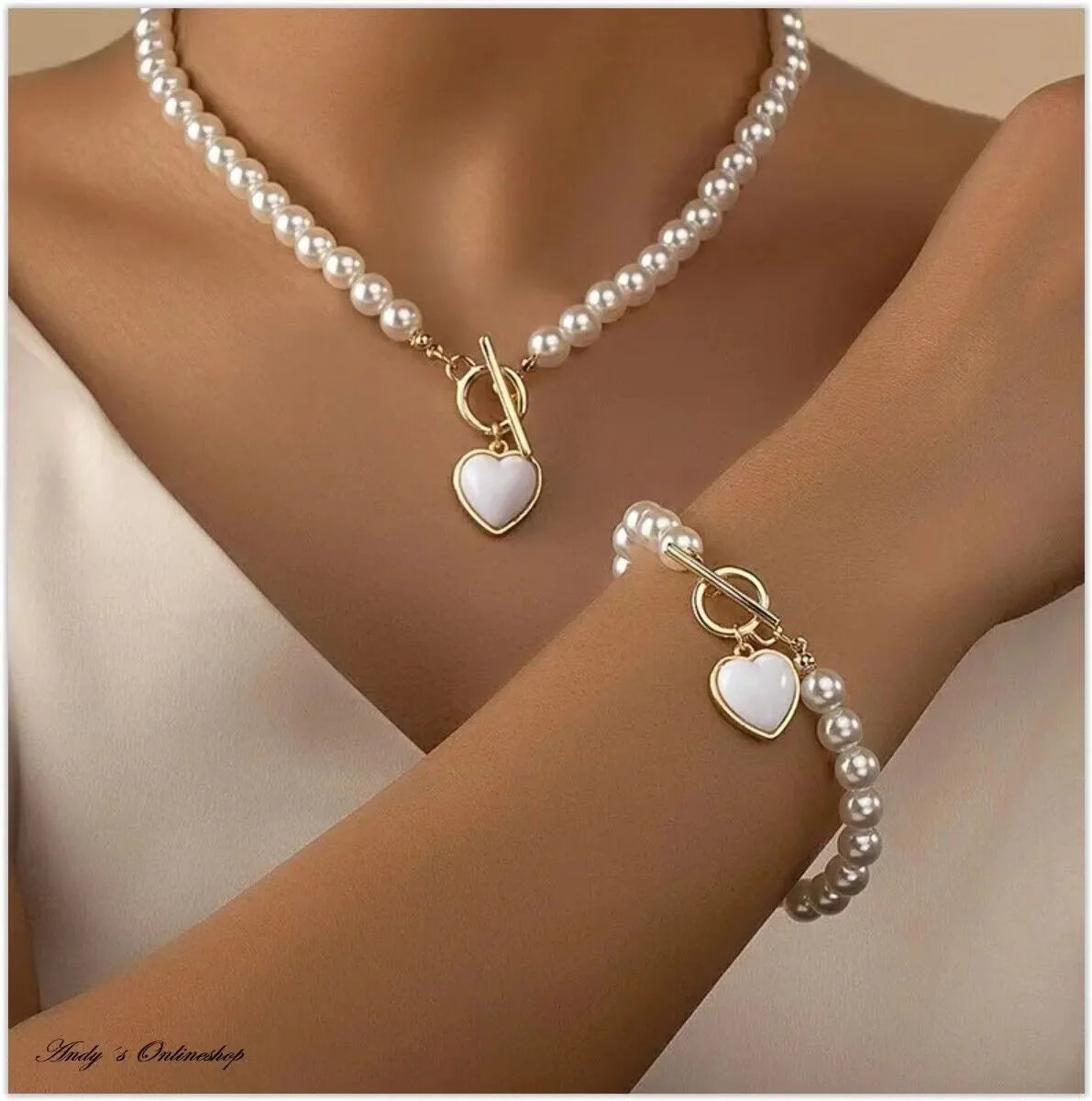 Bead Love Necklace With Bracelet Jewelry Set 80816202-White Bazaare Mart Bead Love Necklace With Bracelet Jewelry Set