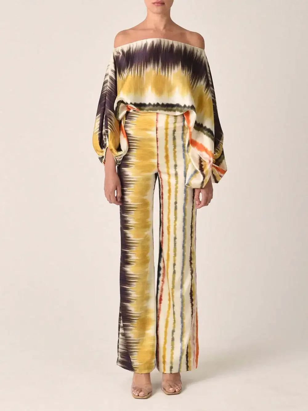 Abstract Print Satin 2pc Pants Sets Grey Bazaare Mart 2 pc. Pants Outfit