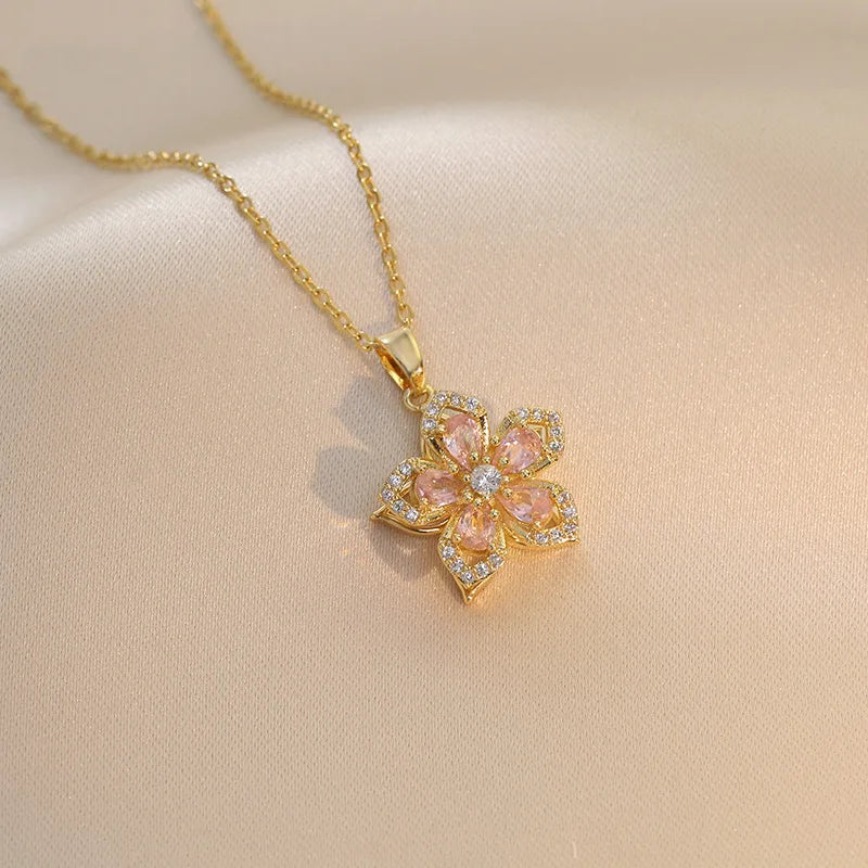 Romantic CZ Flower Pendant Necklace Bazaare Mart Romantic CZ Flower Pendant Necklace