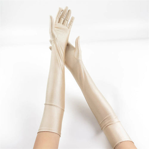 1pcs Women's White Spandex Gloves Stretch 52cm Elbow Long Sun Block Uv Protection Wedding Cosplay Costume Evening Opera Glove Bl cream-coloured Bazaare Mart